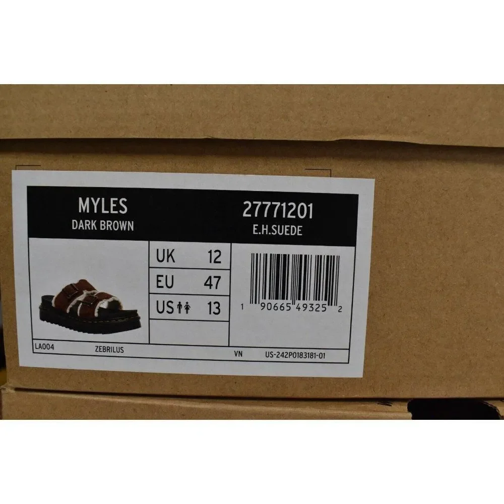 Dr Martens Mens Size 13 Myles‎ Brown Suede Buckle Slide Sandals Shoes